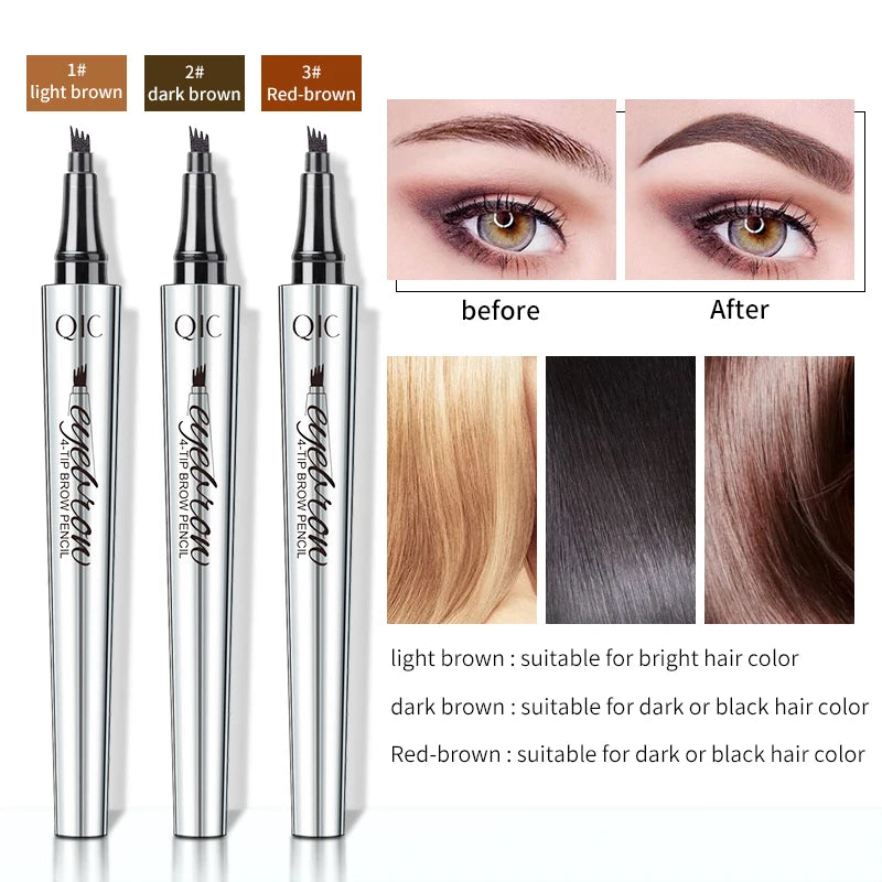 4 Points Waterproof Eyebrow Pen in Three Stunning Shades: Achieve the Perfect Microbladed Look with Ease