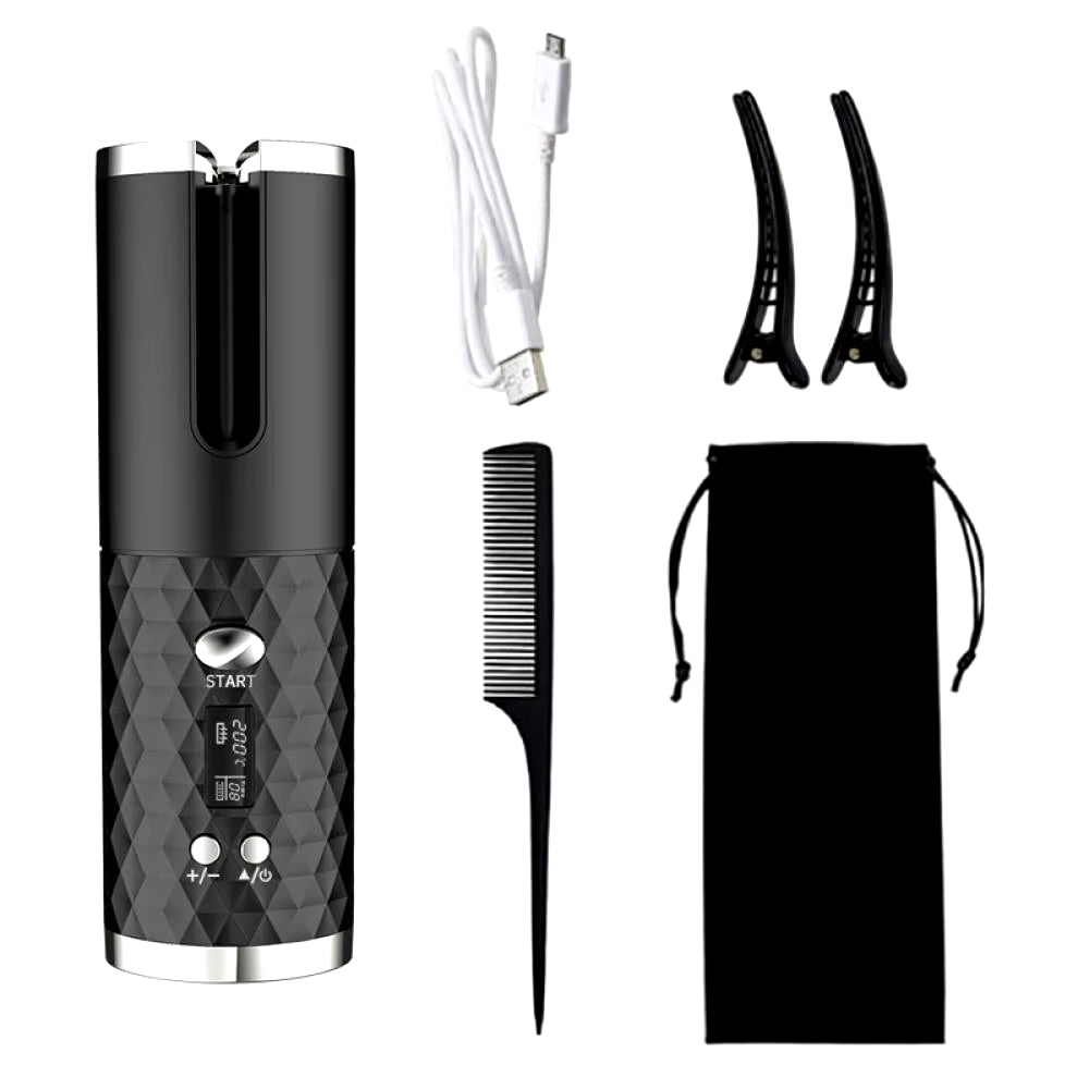 Cordless Automatic Wireless Hair Curler with Adjustable Temperature and Timing - USB Rechargeable Rotating Curling Iron
