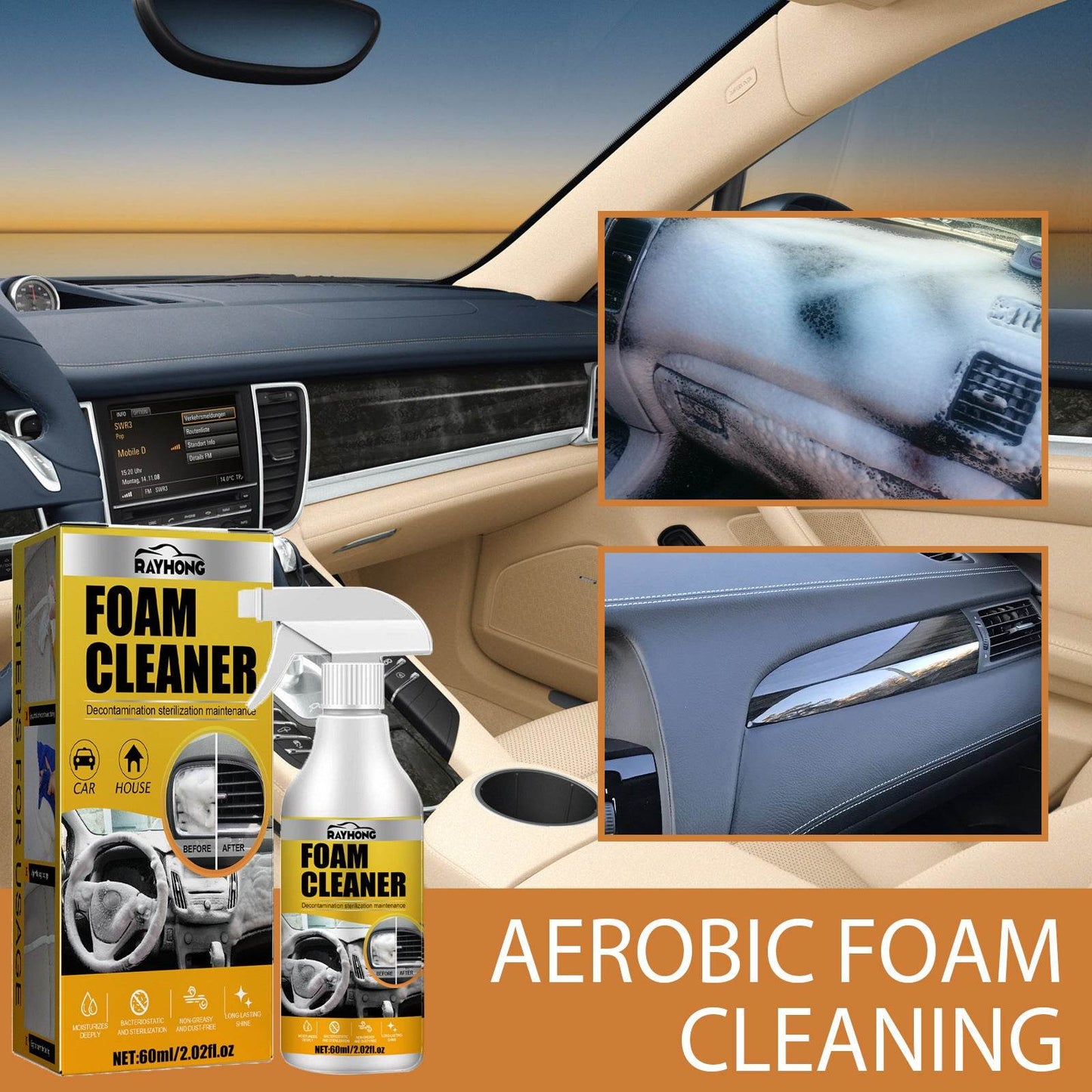 Car interior foam cleaner Water free decontamination Seat ceiling dashboard foam cleaner - ROYAL EQUIPS