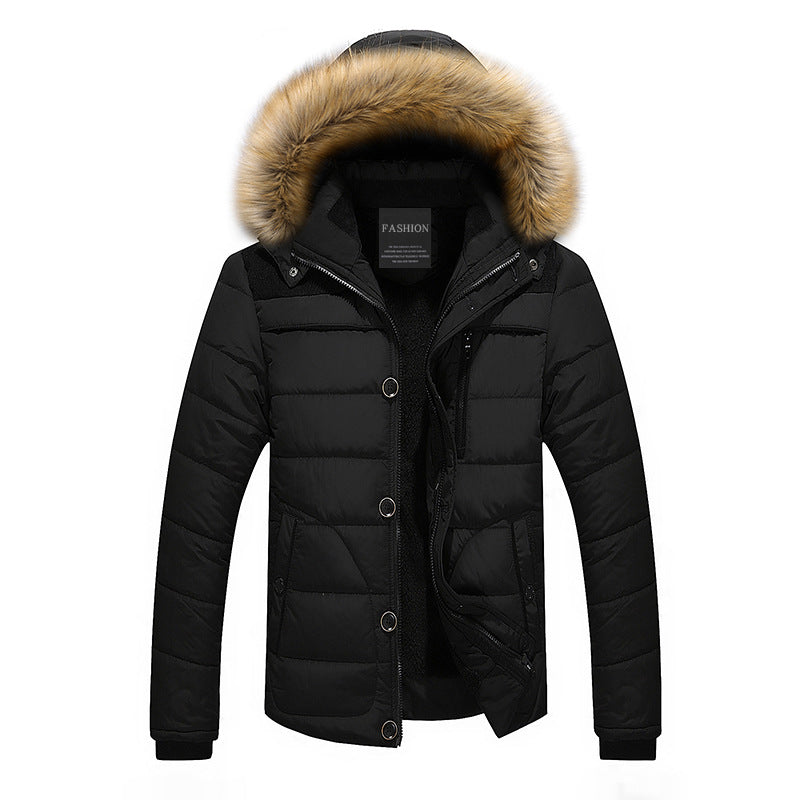 Men’s Winter Hooded Cotton Coat with Removable Fur Collar