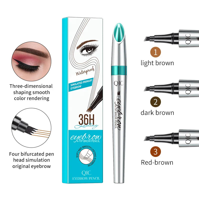 4 Points Waterproof Eyebrow Pen in Three Stunning Shades: Achieve the Perfect Microbladed Look with Ease