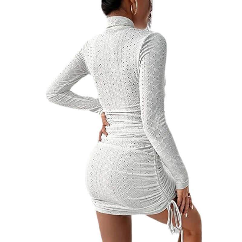 Women's Solid Color Hollow-out Long Sleeve Half Turtleneck Hip Skirt - ROYAL EQUIPS
