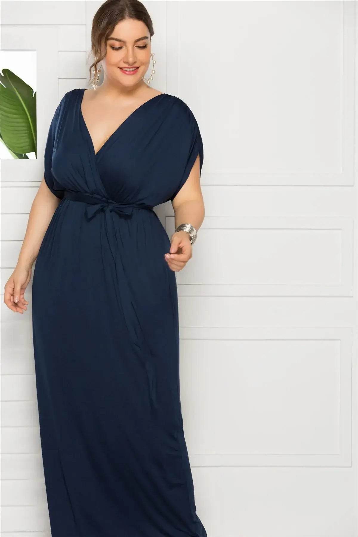 Elegant Plus Size V-Neck Evening Dress - Stretchy Party Gown in 7 Colors - ROYAL EQUIPS