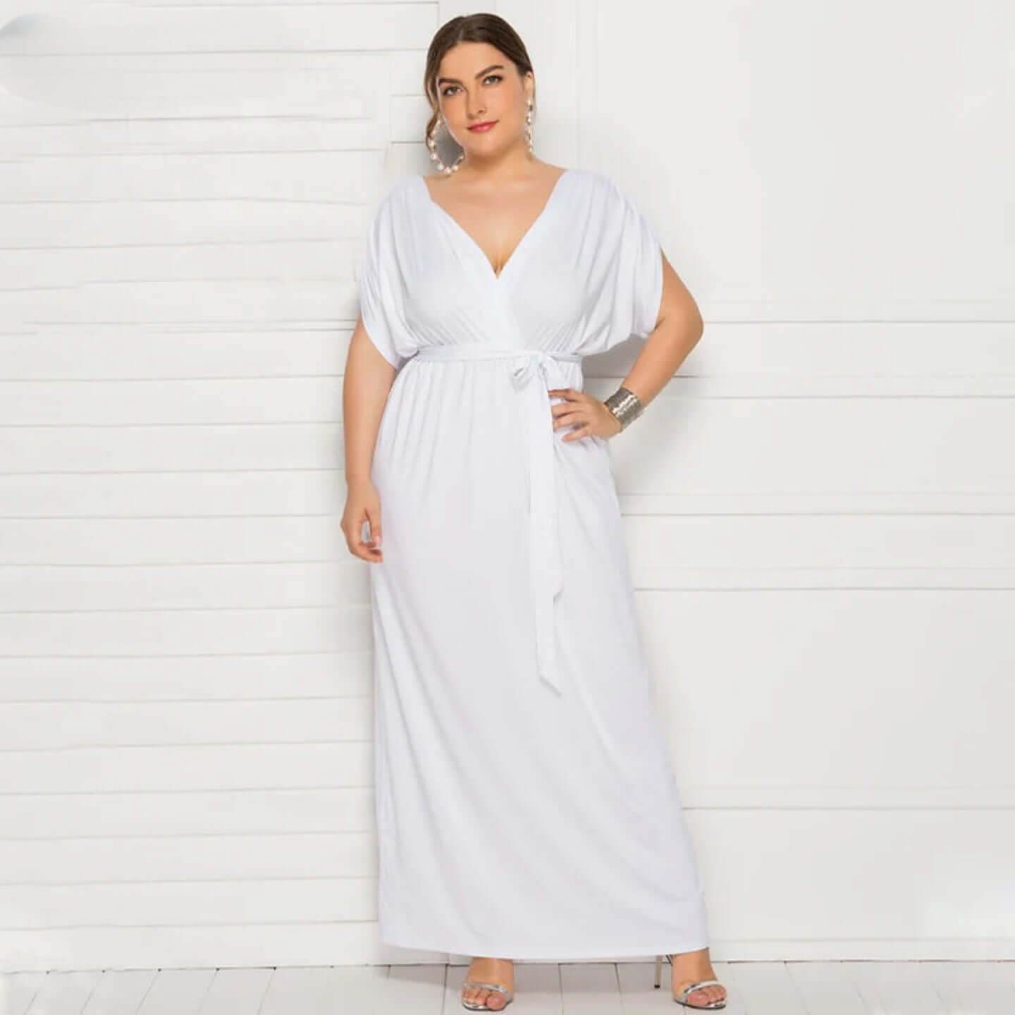 Elegant Plus Size V-Neck Evening Dress - Stretchy Party Gown in 7 Colors - ROYAL EQUIPS