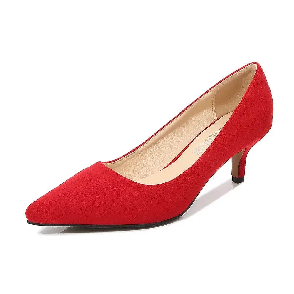 Low Heel Pumps Lady Pointed Toe Kitten Heels Female Green Flock Red - ROYAL EQUIPS