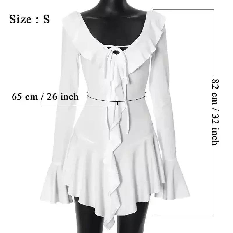 Talenza Backless Lace Up Slim Fit Mini Dress Women's Sexy Bell Sleeve Party Dress Solid Color Deep V High Waist Dress For Women - ROYAL EQUIPS