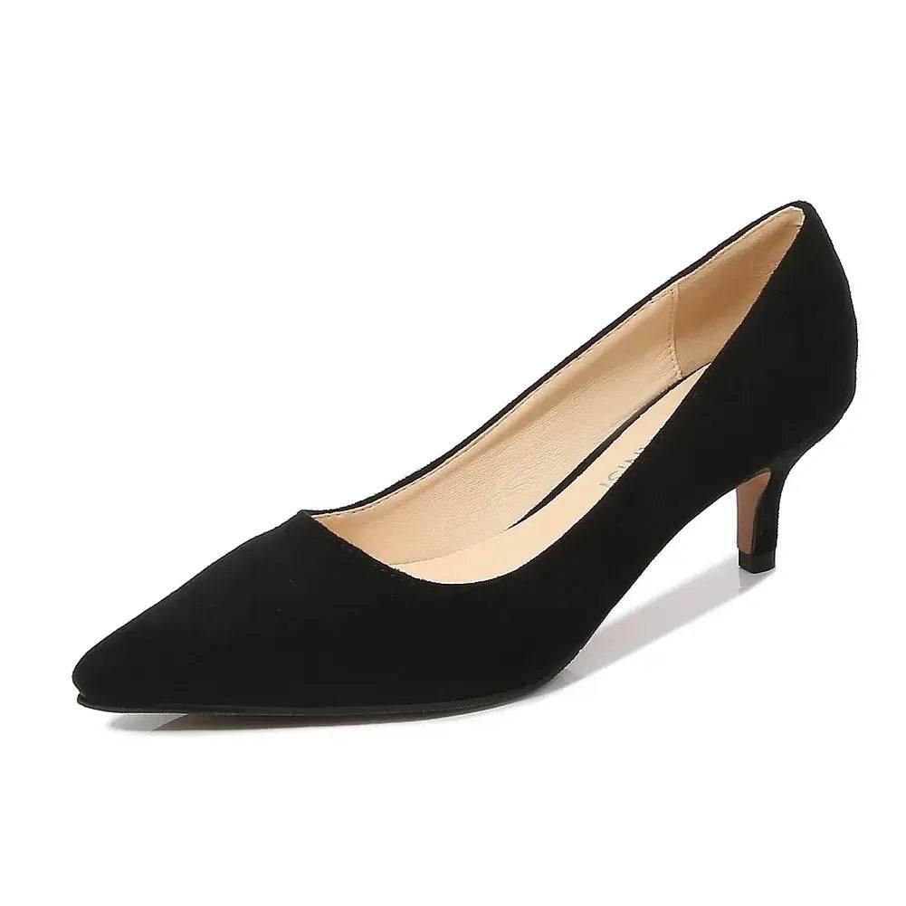 Low Heel Pumps Lady Pointed Toe Kitten Heels Female Green Flock Red - ROYAL EQUIPS