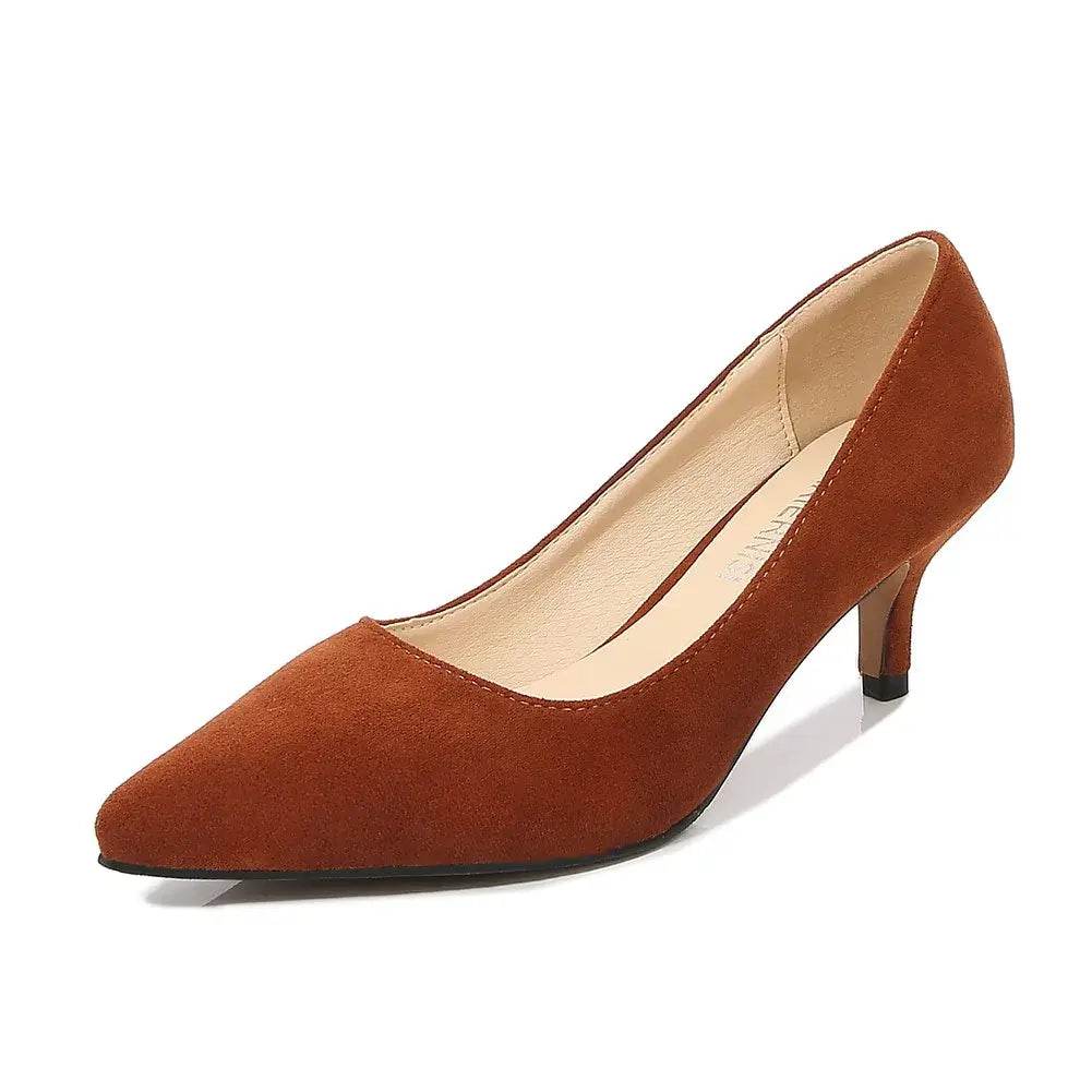 Low Heel Pumps Lady Pointed Toe Kitten Heels Female Green Flock Red - ROYAL EQUIPS