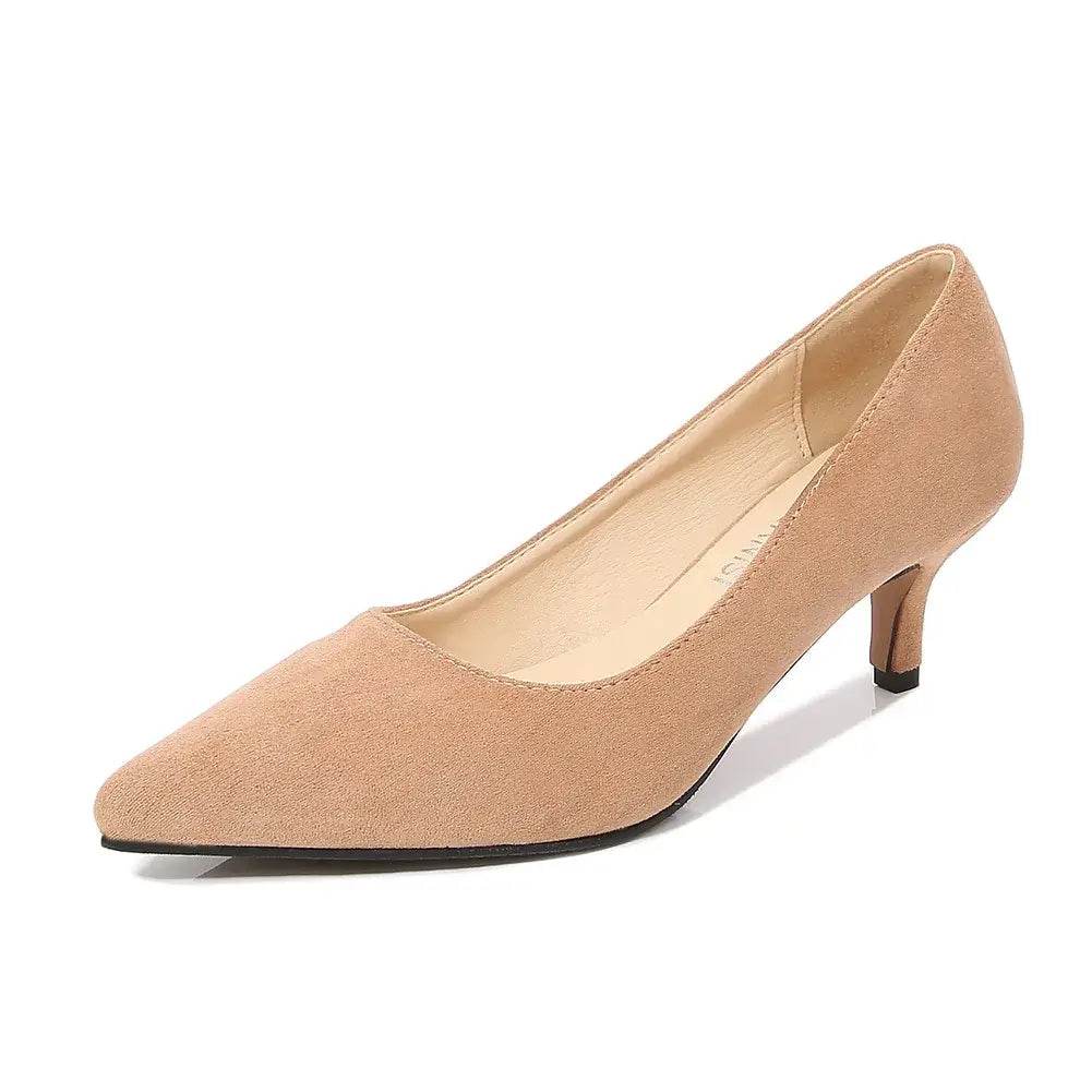 Low Heel Pumps Lady Pointed Toe Kitten Heels Female Green Flock Red - ROYAL EQUIPS