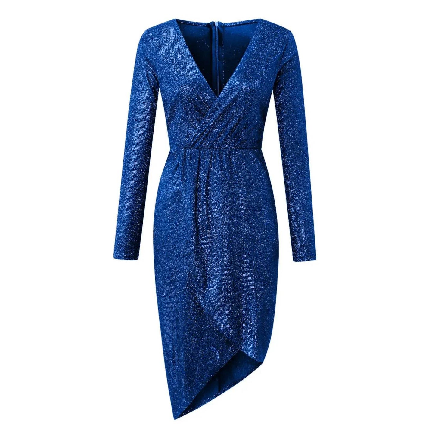 Deep V Neck Hot Stamping Wrap Hip Long Sleeve Wedding Performance Slim Dress - ROYAL EQUIPS