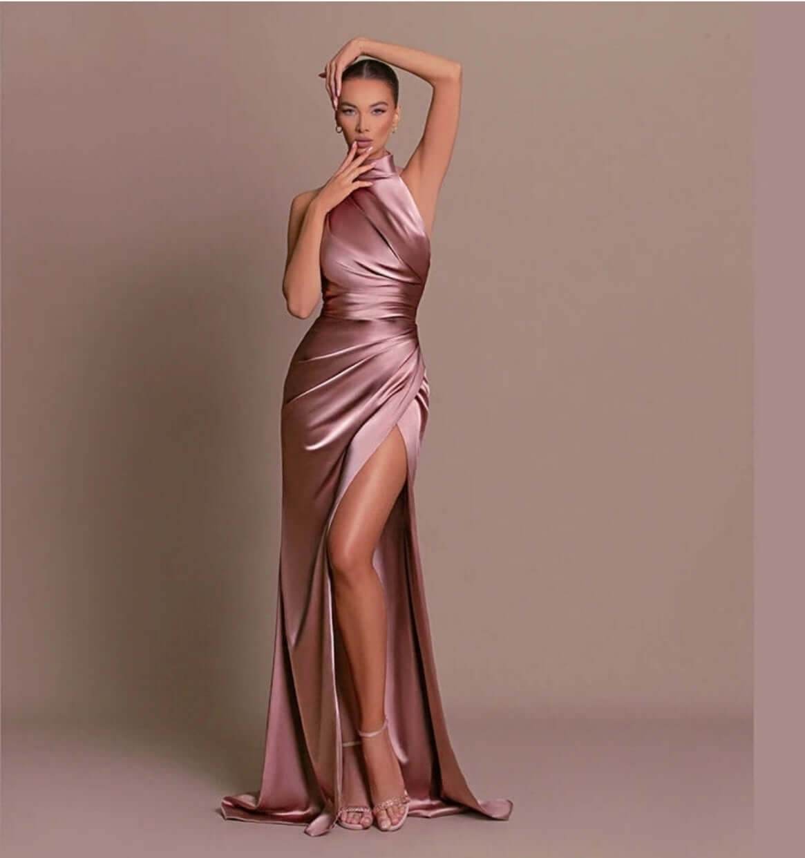 Silken Allure Backless Evening Dress - Elegant Halter Party Gown - ROYAL EQUIPS