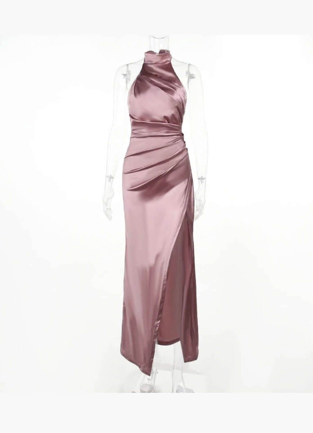 Silken Allure Backless Evening Dress - Elegant Halter Party Gown - ROYAL EQUIPS