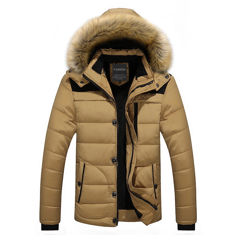 Men’s Winter Hooded Cotton Coat with Removable Fur Collar