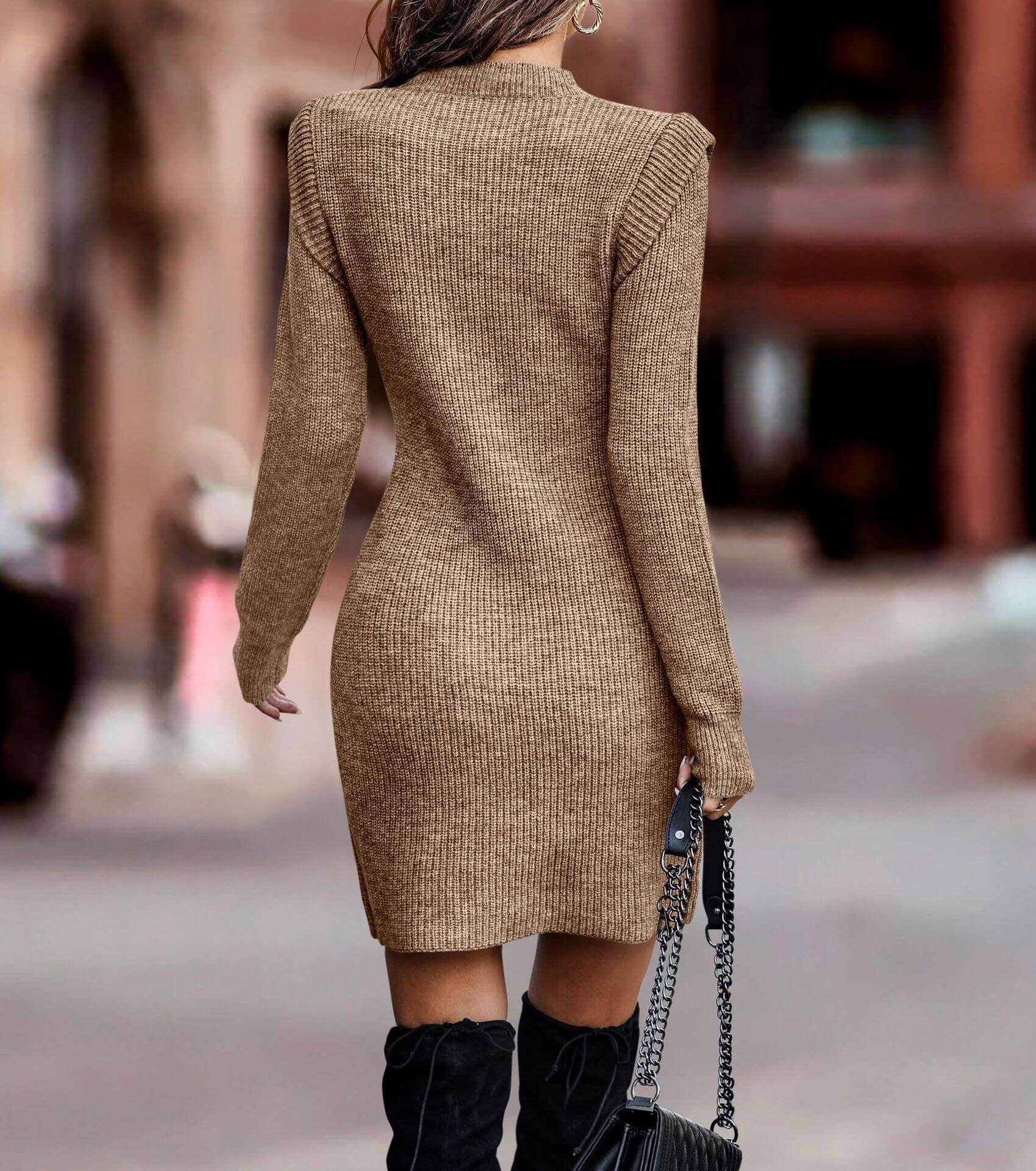 Solid Color Round Neck Long Sleeve Sexy Dress Sweater - ROYAL EQUIPS