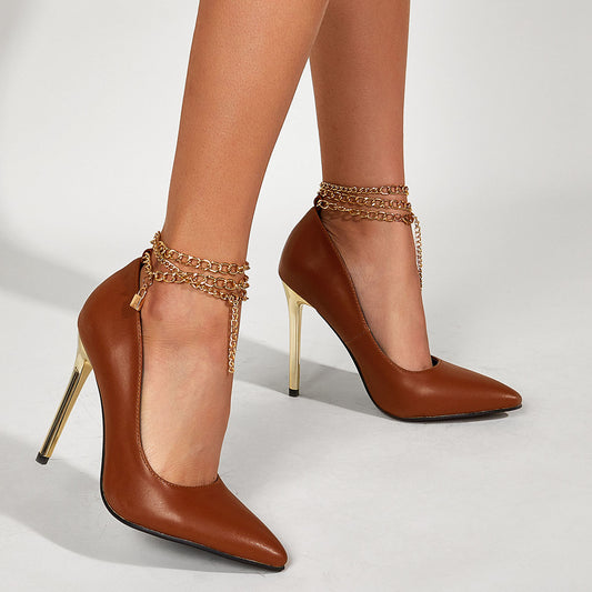Stylish Women's Stiletto Heels with Trendy Chain Detail