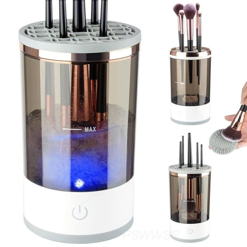 Revolutionary 3-in-1 Electric Makeup Brush Cleaner with Drying Rack and Brush Holder - Automatic Cleaning Solution for Effortless Beauty Maintenance