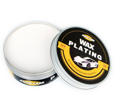 Car wax plating container with lid open on a white background