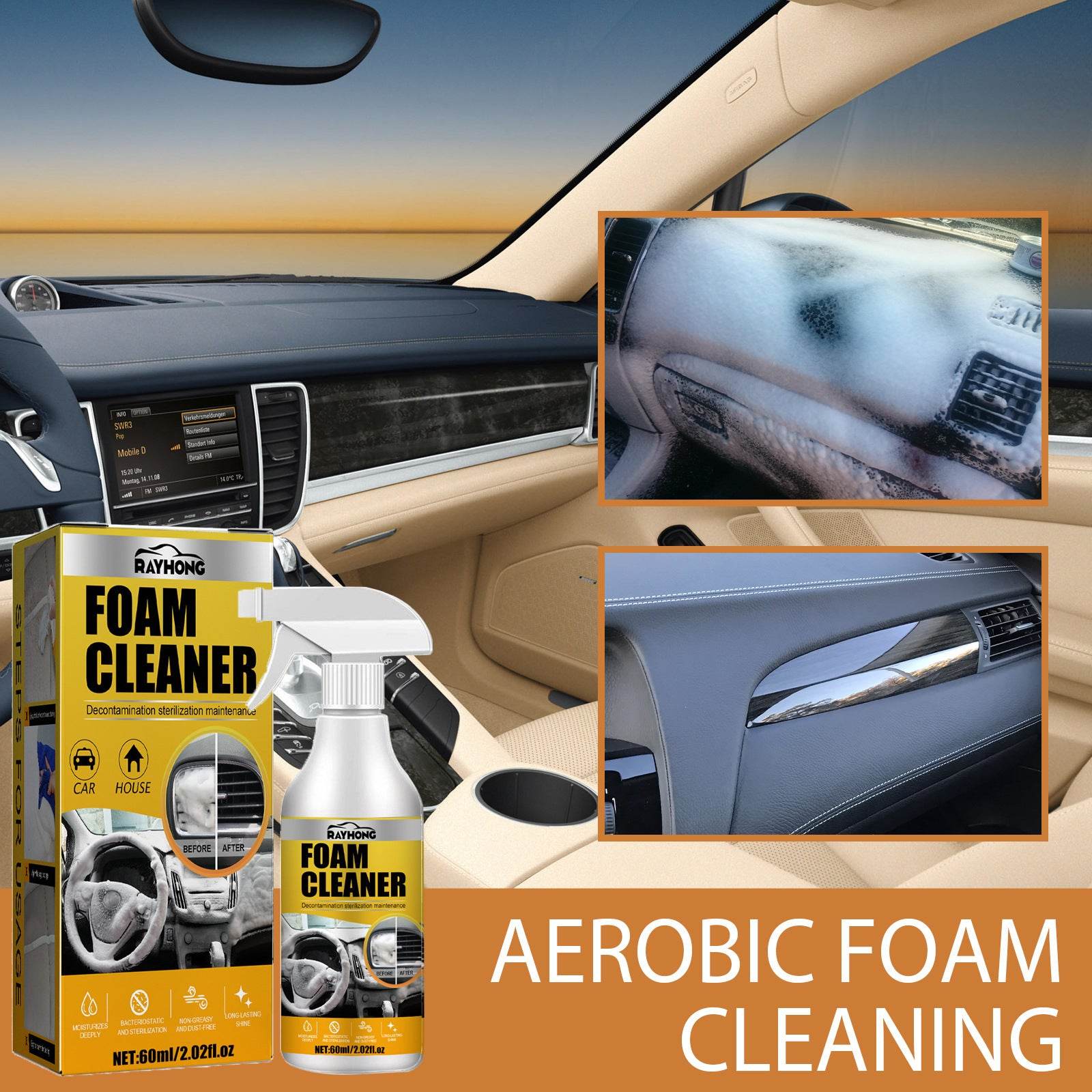 Car interior foam cleaner Water free decontamination Seat ceiling dashboard foam cleaner - ROYAL EQUIPS