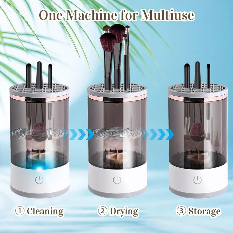 Revolutionary 3-in-1 Electric Makeup Brush Cleaner with Drying Rack and Brush Holder - Automatic Cleaning Solution for Effortless Beauty Maintenance