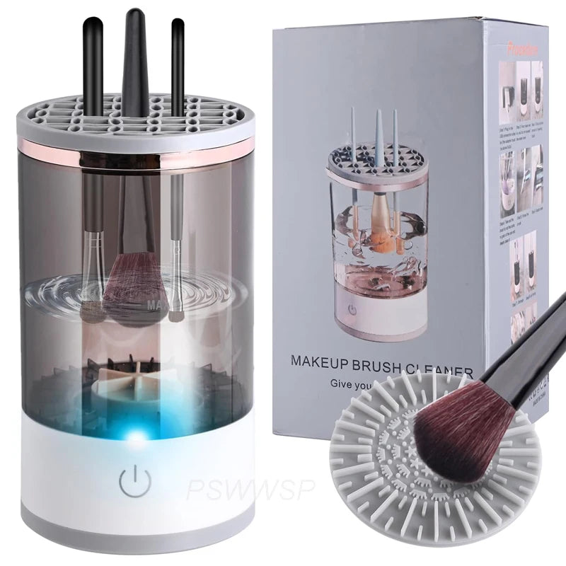 Revolutionary 3-in-1 Electric Makeup Brush Cleaner with Drying Rack and Brush Holder - Automatic Cleaning Solution for Effortless Beauty Maintenance