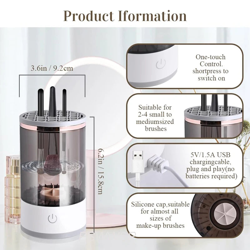 Revolutionary 3-in-1 Electric Makeup Brush Cleaner with Drying Rack and Brush Holder - Automatic Cleaning Solution for Effortless Beauty Maintenance