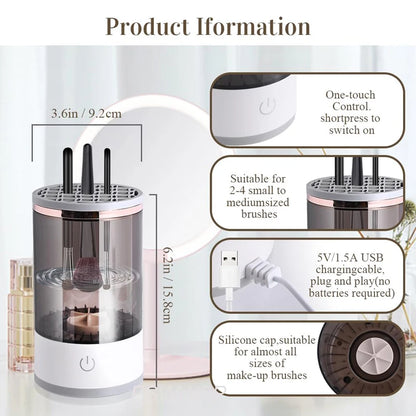 Revolutionary 3-in-1 Electric Makeup Brush Cleaner with Drying Rack and Brush Holder - Automatic Cleaning Solution for Effortless Beauty Maintenance