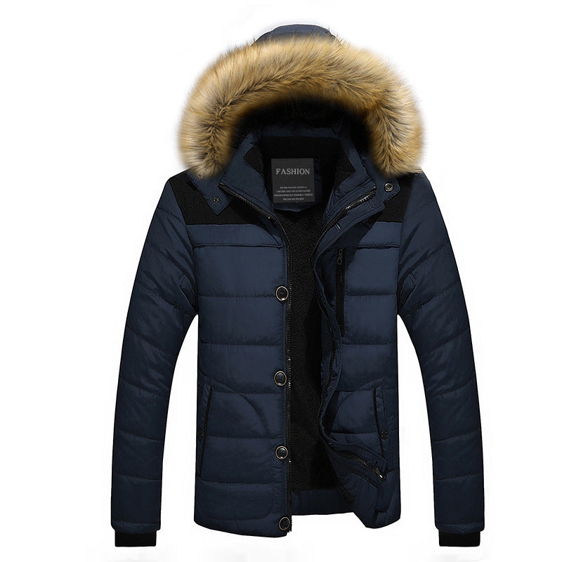 Men’s Winter Hooded Cotton Coat with Removable Fur Collar