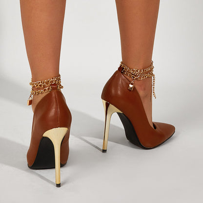 Stylish Women's Stiletto Heels with Trendy Chain Detail