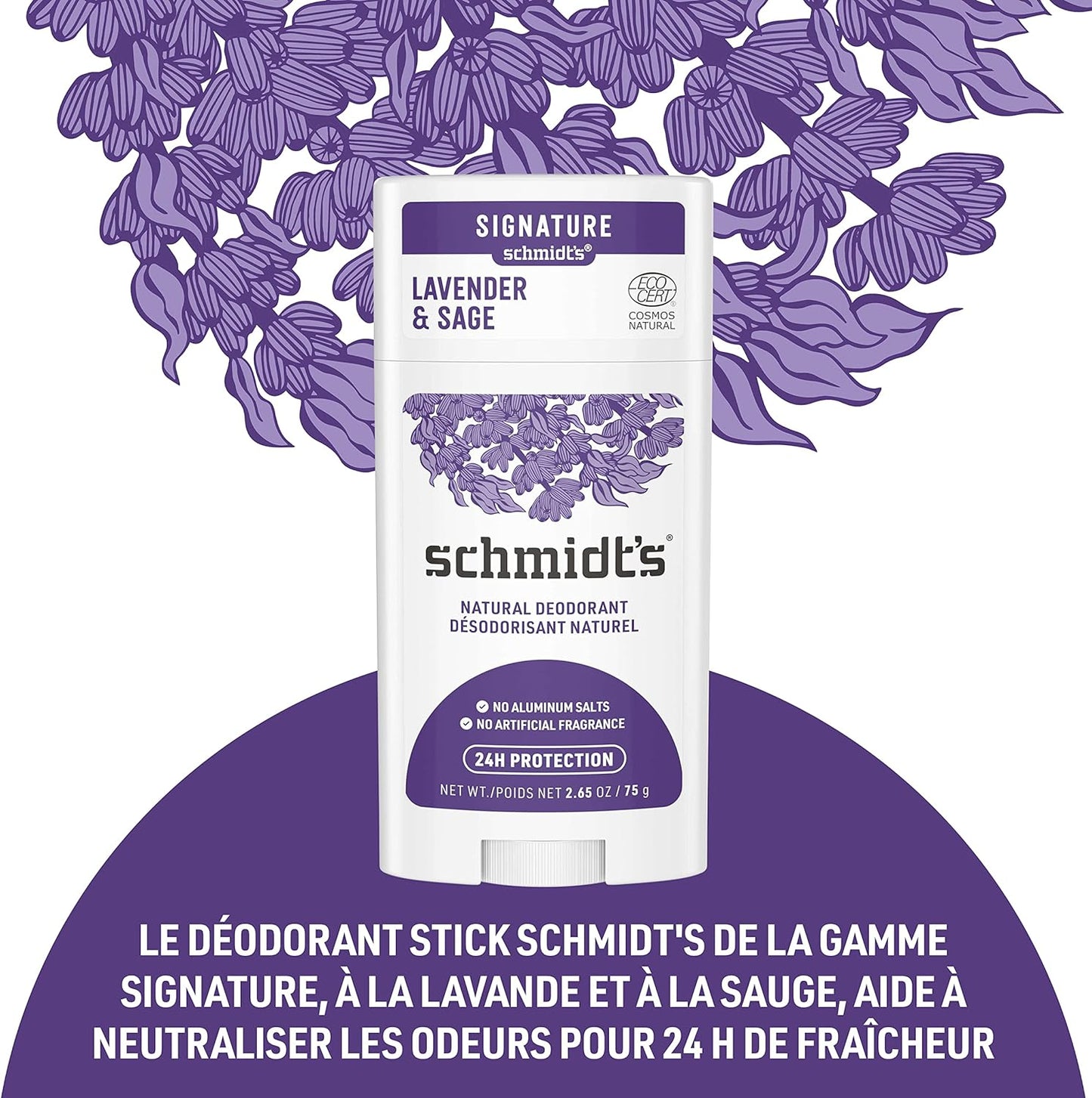 Lavender & Sage Deodorant Stick - 24-Hour Aluminium-Free Protection for All Day Freshness, 75g