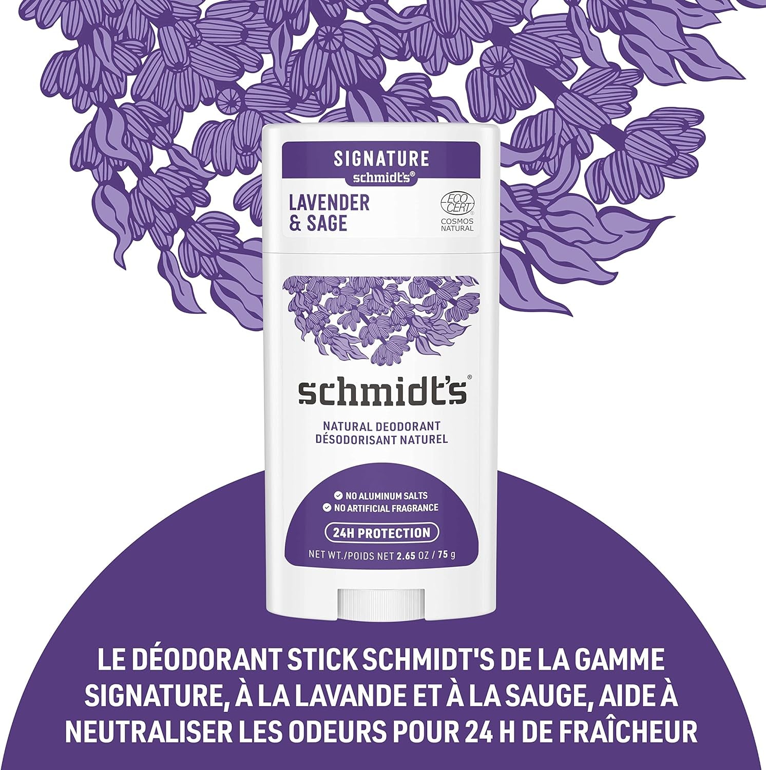 Lavender & Sage Deodorant Stick - 24-Hour Aluminium-Free Protection for All Day Freshness, 75g