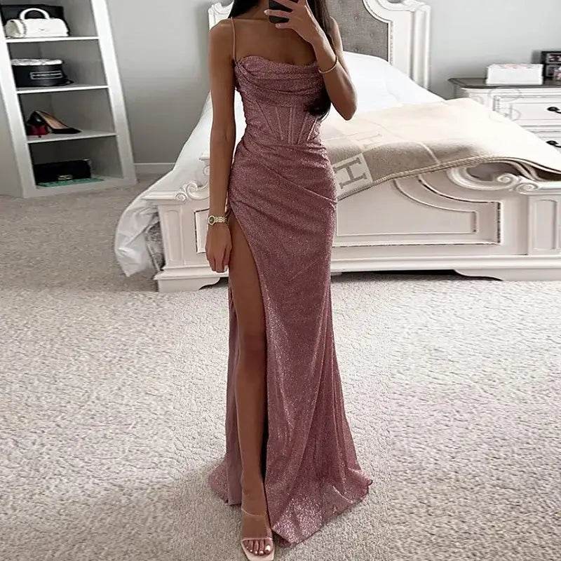 Slit Patchwork Elegant V Neck Maxi Casual Off Shoulder Floor-Length Dress - ROYAL EQUIPS