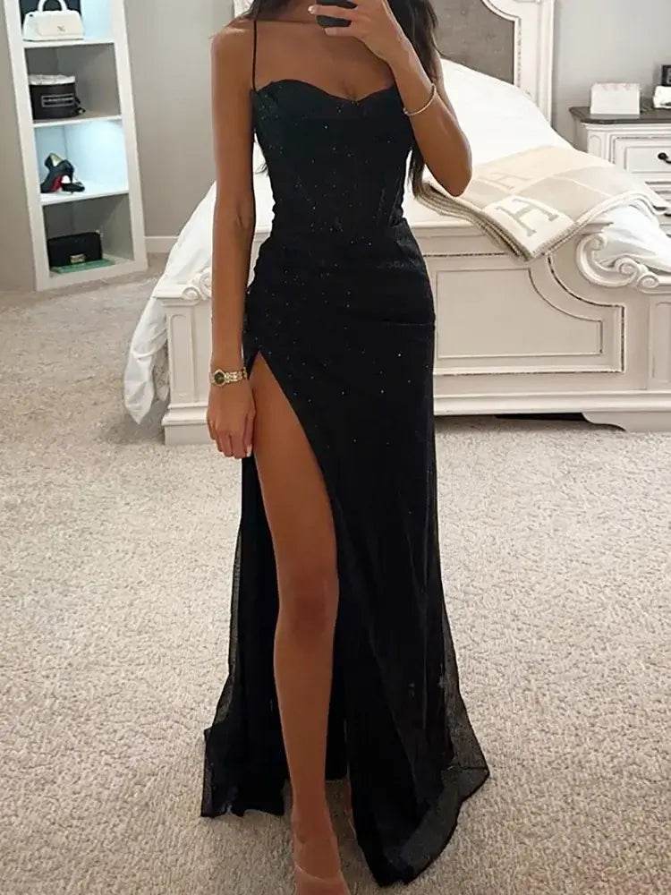 Slit Patchwork Elegant V Neck Maxi Casual Off Shoulder Floor-Length Dress - ROYAL EQUIPS