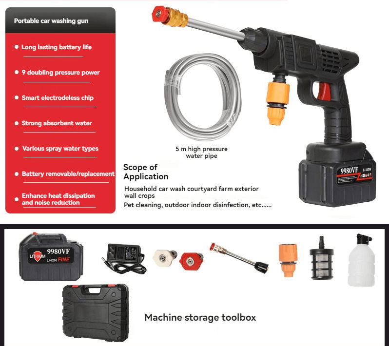 High-Power Wireless Electric Car Washing Gun – Portable and Rechargeable - ROYAL EQUIPS