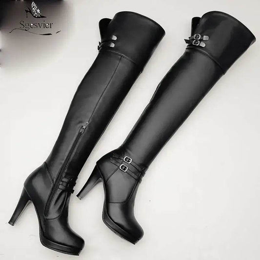 Black High Heels Over The Knee Boots Women Platform Thigh High Boots Autumn Winter Long Boots - ROYAL EQUIPS