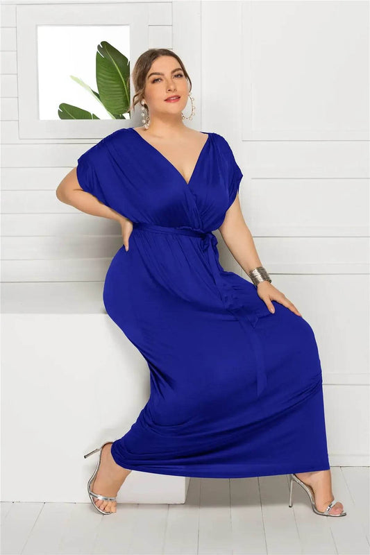 Elegant Plus Size V-Neck Evening Dress - Stretchy Party Gown in 7 Colors - ROYAL EQUIPS