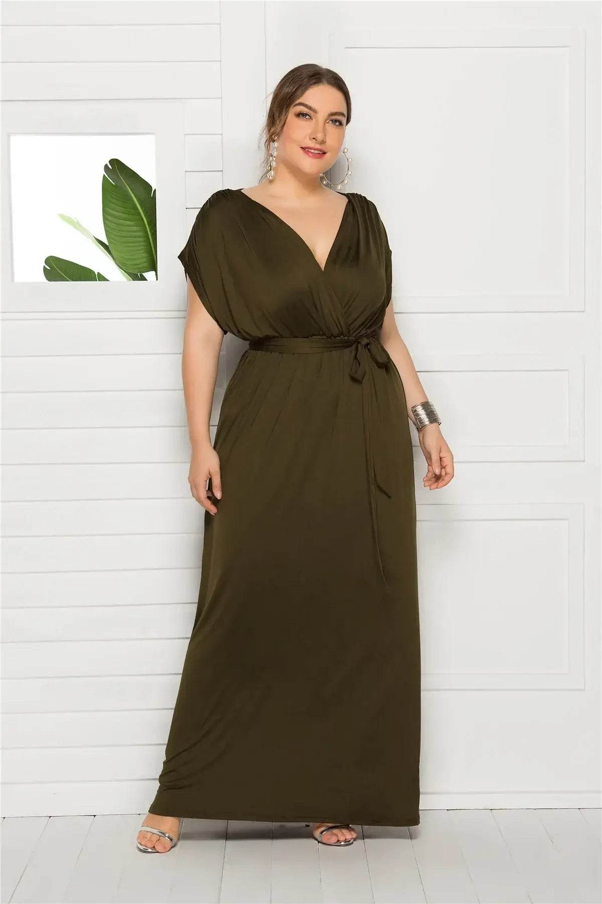 Elegant Plus Size V-Neck Evening Dress - Stretchy Party Gown in 7 Colors - ROYAL EQUIPS