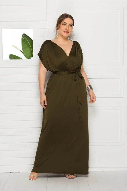 Elegant Plus Size V-Neck Evening Dress - Stretchy Party Gown in 7 Colors - ROYAL EQUIPS