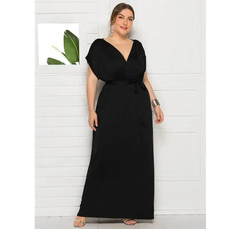 Elegant Plus Size V-Neck Evening Dress - Stretchy Party Gown in 7 Colors - ROYAL EQUIPS
