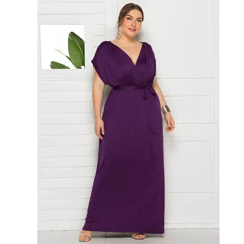 Elegant Plus Size V-Neck Evening Dress - Stretchy Party Gown in 7 Colors - ROYAL EQUIPS
