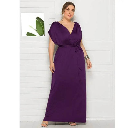 Elegant Plus Size V-Neck Evening Dress - Stretchy Party Gown in 7 Colors - ROYAL EQUIPS