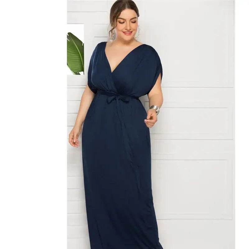 Elegant Plus Size V-Neck Evening Dress - Stretchy Party Gown in 7 Colors - ROYAL EQUIPS