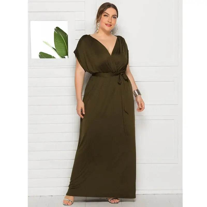 Elegant Plus Size V-Neck Evening Dress - Stretchy Party Gown in 7 Colors - ROYAL EQUIPS
