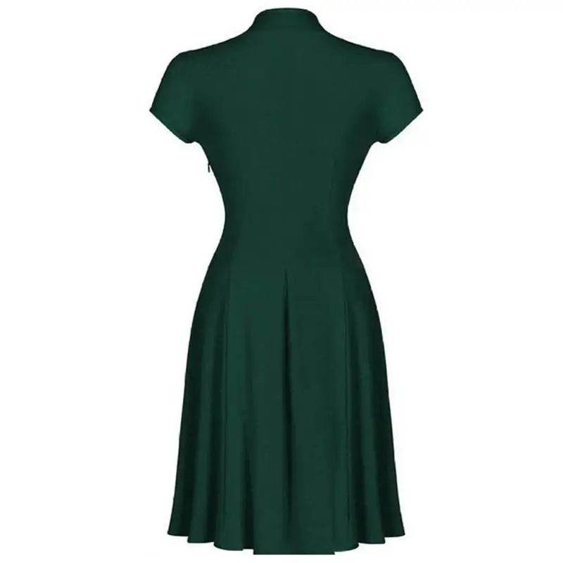 Solid Tea Women Retro V Neck Vintage Dress 50s 60s - ROYAL EQUIPS