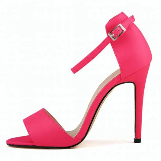 Women's Sandals Thin Buckle PU Leather High Heels Open Toe - ROYAL EQUIPS