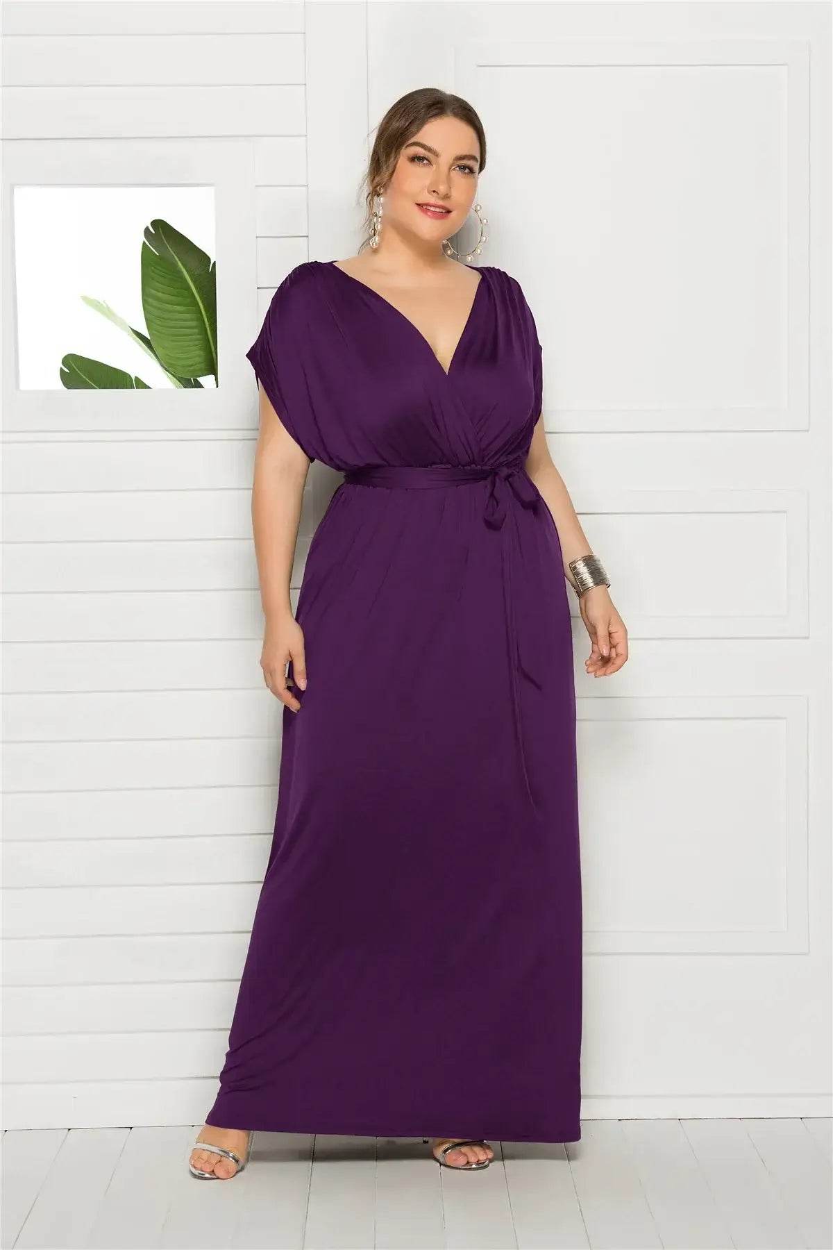 Elegant Plus Size V-Neck Evening Dress - Stretchy Party Gown in 7 Colors - ROYAL EQUIPS