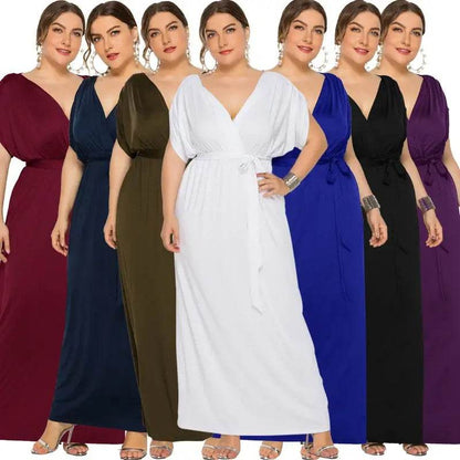 Elegant Plus Size V-Neck Evening Dress - Stretchy Party Gown in 7 Colors - ROYAL EQUIPS