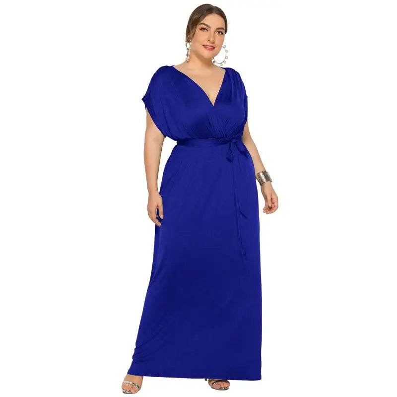 Elegant Plus Size V-Neck Evening Dress - Stretchy Party Gown in 7 Colors - ROYAL EQUIPS