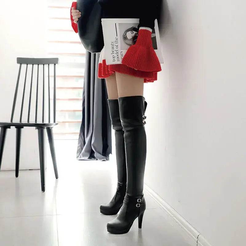 Black High Heels Over-the-Knee Boots Women Platform Thigh-High Boots Autumn Winter Long Boots - ROYAL EQUIPS
