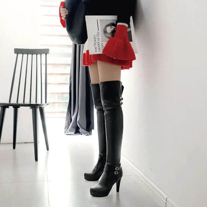 Black High Heels Over-the-Knee Boots Women Platform Thigh-High Boots Autumn Winter Long Boots - ROYAL EQUIPS
