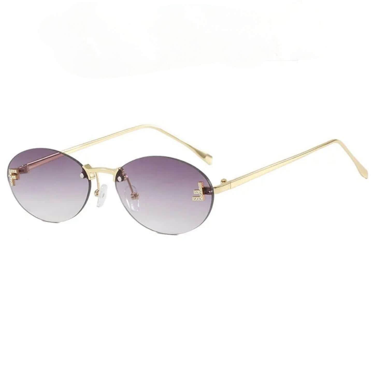 SlRimless Retro Oval Sunglasses Cat Eye Sun Glasses Frameless F Letter Sunglass Shade Driving Eyewear - ROYAL EQUIPS